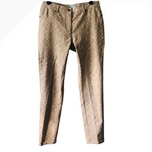 J McLaughlin Printed Pants Women Tan Beige Geometric Stretch Ankle Slim